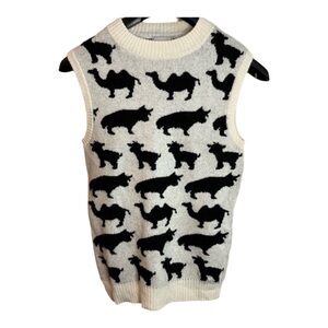 Saved NY Small Blk Cream Animal 100% Cashmere Sweater Inspired by Princess Diana
